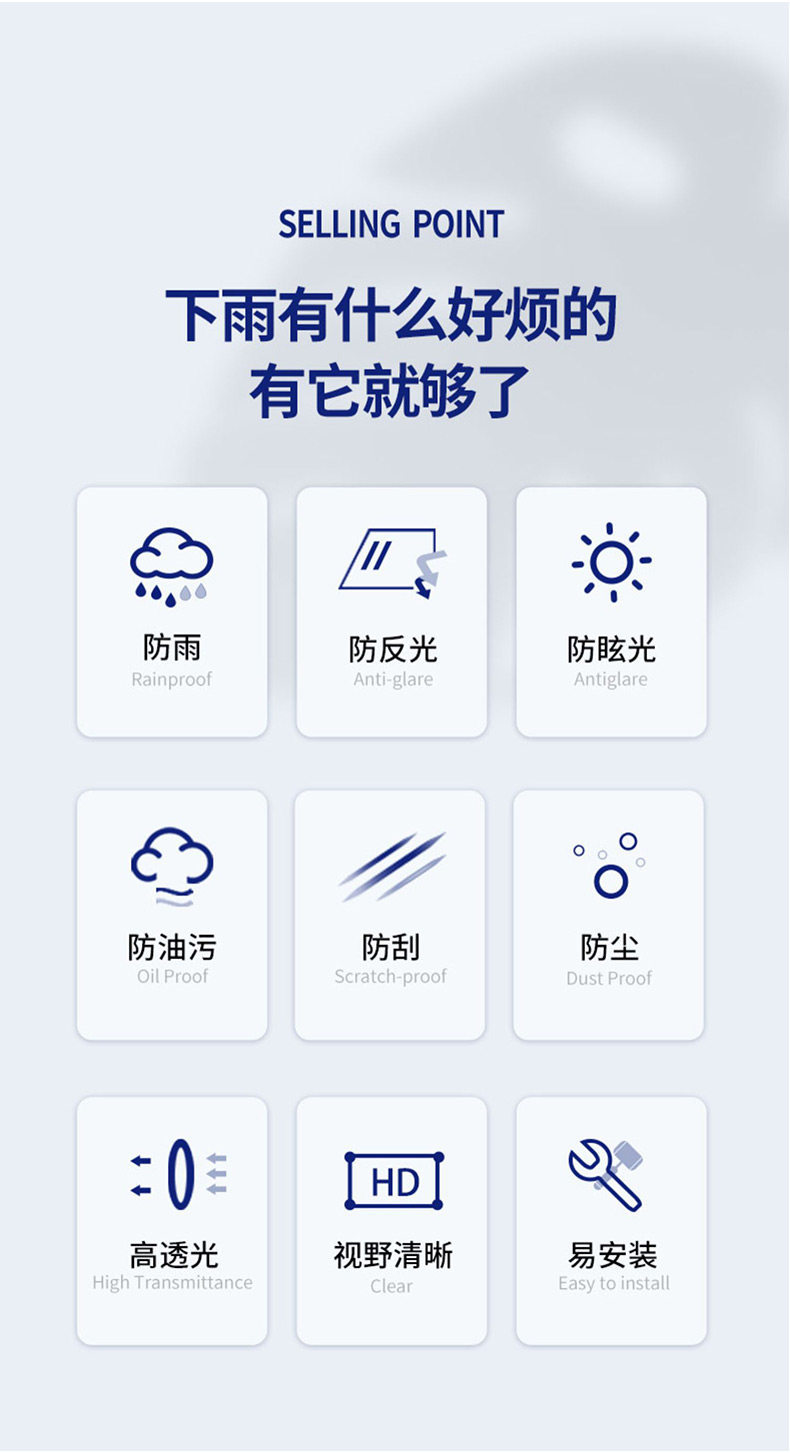 Rearview Mirror Rain-Proof Film for Cars, Anti-Fog and Anti-Glare Reflective Glass Film for Rainy Days, Waterproof Sticker for Reversing Mirrors