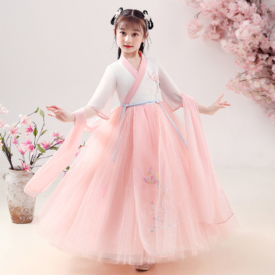 女童裙子春款2021新款漢服春秋兒童唐裝女中國風古裝超仙連衣裙夏