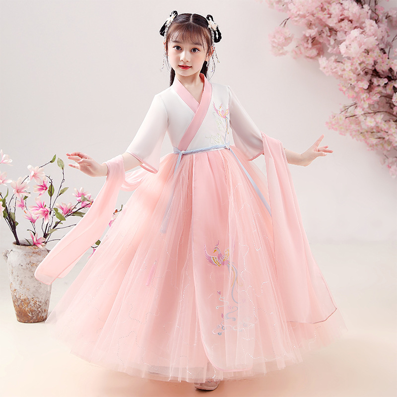 女童裙子春款2021新款漢服春秋兒童唐裝女中國風古裝超仙連衣裙夏