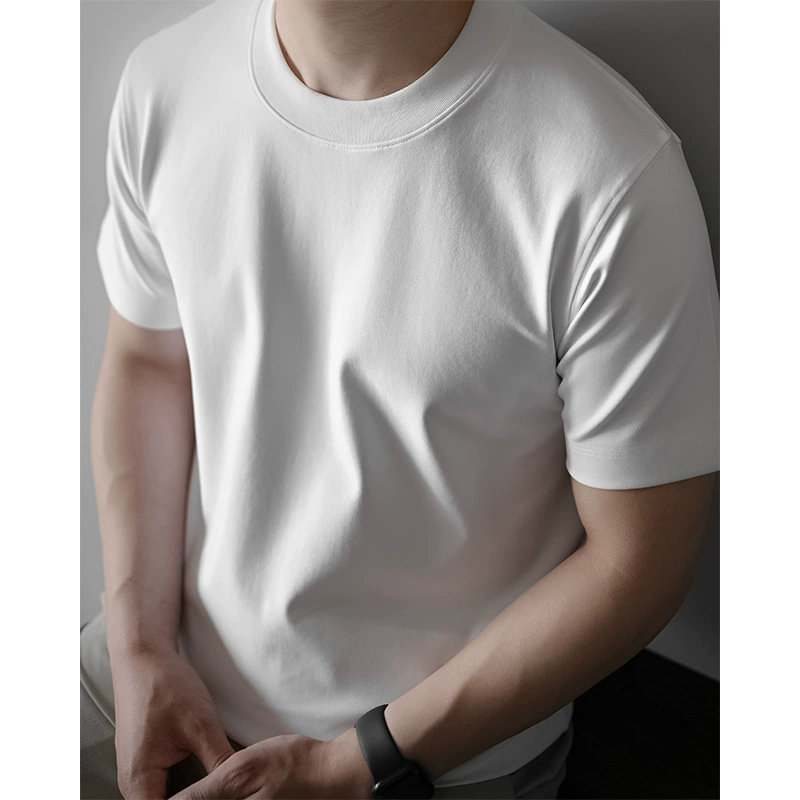 High-end 60S mercerized Xinjiang long staple cotton men's white backing 240G heavy solid color crew neck short sleeve T-shirt summer High-end 60S mercerized Xinjiang long staple cotton men's white backing 240G heavy solid color crew neck short sleeve T-shirt summer