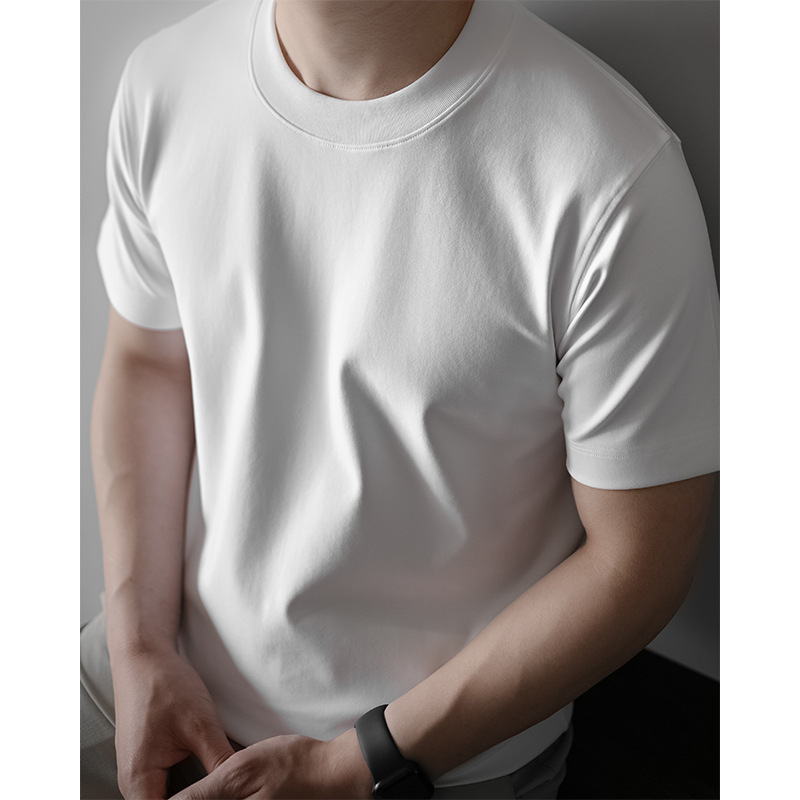 High-end 60S mercerized Xinjiang long staple cotton men's white backing 240G heavy solid color crew neck short sleeve T-shirt summer High-end 60S mercerized Xinjiang long staple cotton men's white backing 240G heavy solid color crew neck short sleeve T-shirt summer