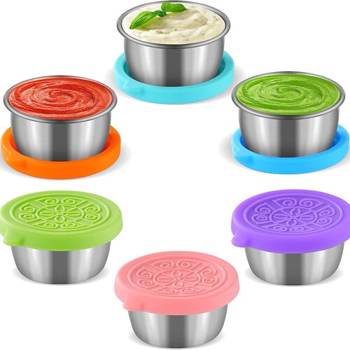 Cross-border 304 stainless steel sauce cup with silicone lid sauce cup outdoor portable tomato salad seasoning dipping dish