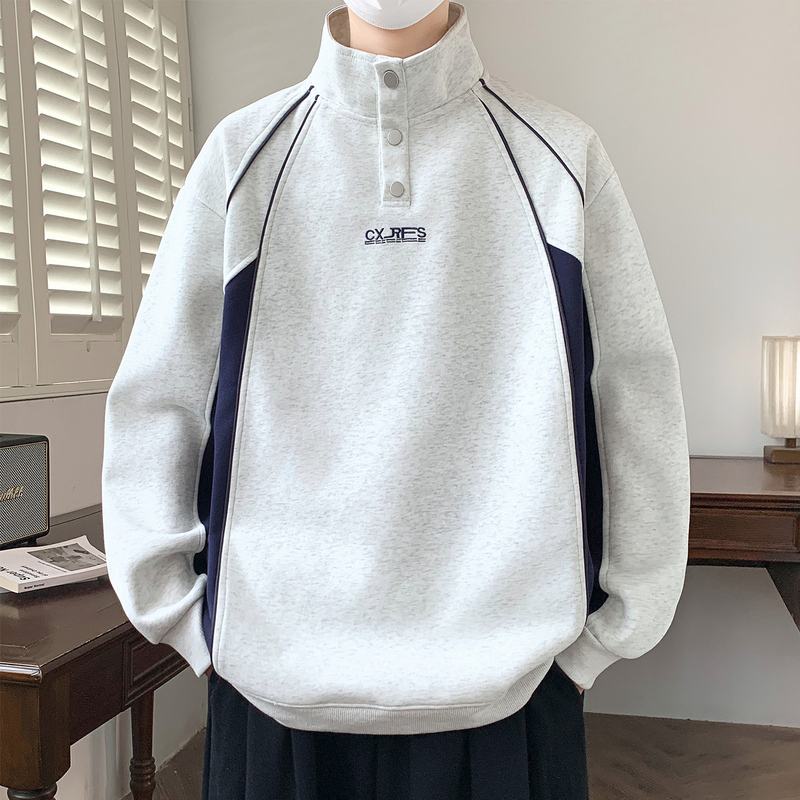 Youth American Color Matching Design Trendyy Sports Style Casual Loose Autum Half Turtleneck Men's Long-Sleeved Sweatshirt