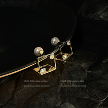 小众设计感珍珠方形耳环2022年新款潮精致气质耳钉韩国网红耳饰女