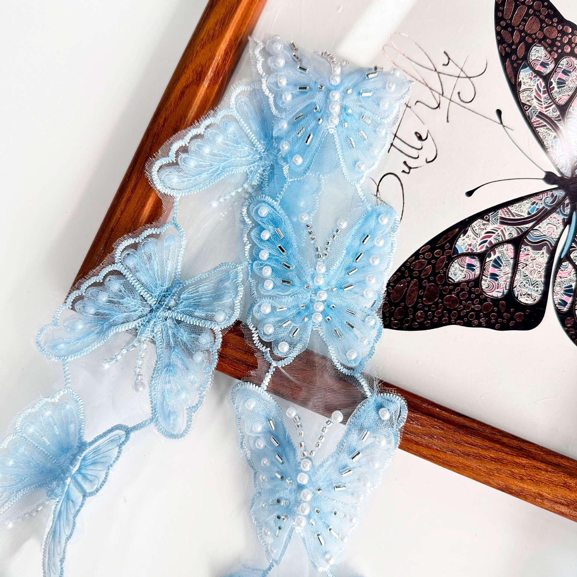 Oganza con perlas de mariposa encaje código de barras decoración hecha a mano encaje flor accesorios vestido de boda ropa de baile joyas