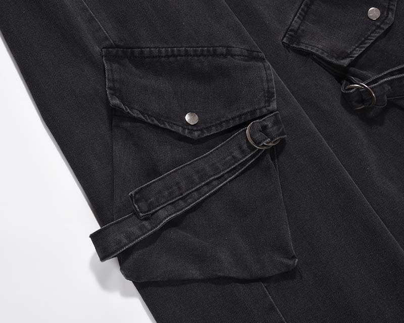 Men's Streetwear Cargo Jeans – Oversized High-Waist Utility Pants With Multi-Pockets (Black, S-Xxl)_mkmklike.com