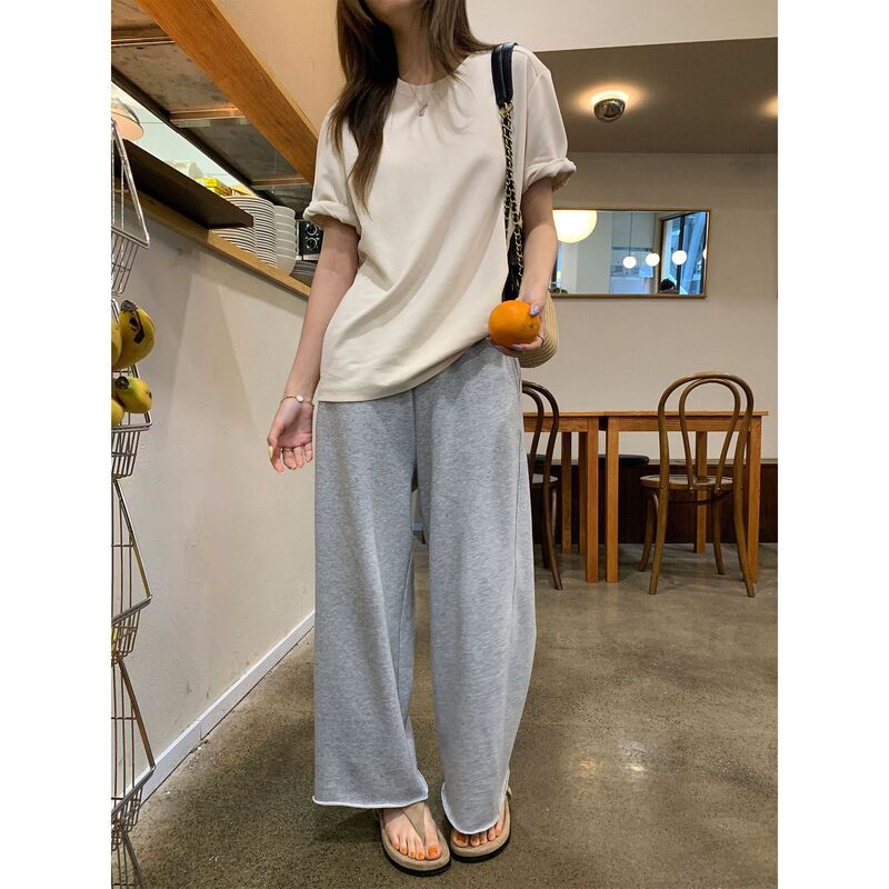 Ayi 26Ss Frayed Soft Draped Cropped Pants Casual Thin Sweatpants for Women Summer Straight-Leg Style # 4983J