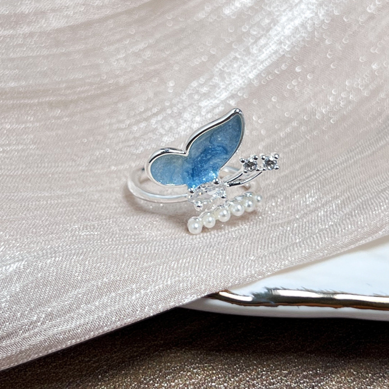 7g Weight Open Rings Classification One Size Ring Size 1 Piece Quantity Date, Tea Party Occasion Copper Material Flower, Butterfly Pattern All Seasons Season Women's Gender Enamel Design Princess, Sweet Style Wholesale Jewelry Princess Sweet Flower Butterfly Copper Enamel Open Rings 10