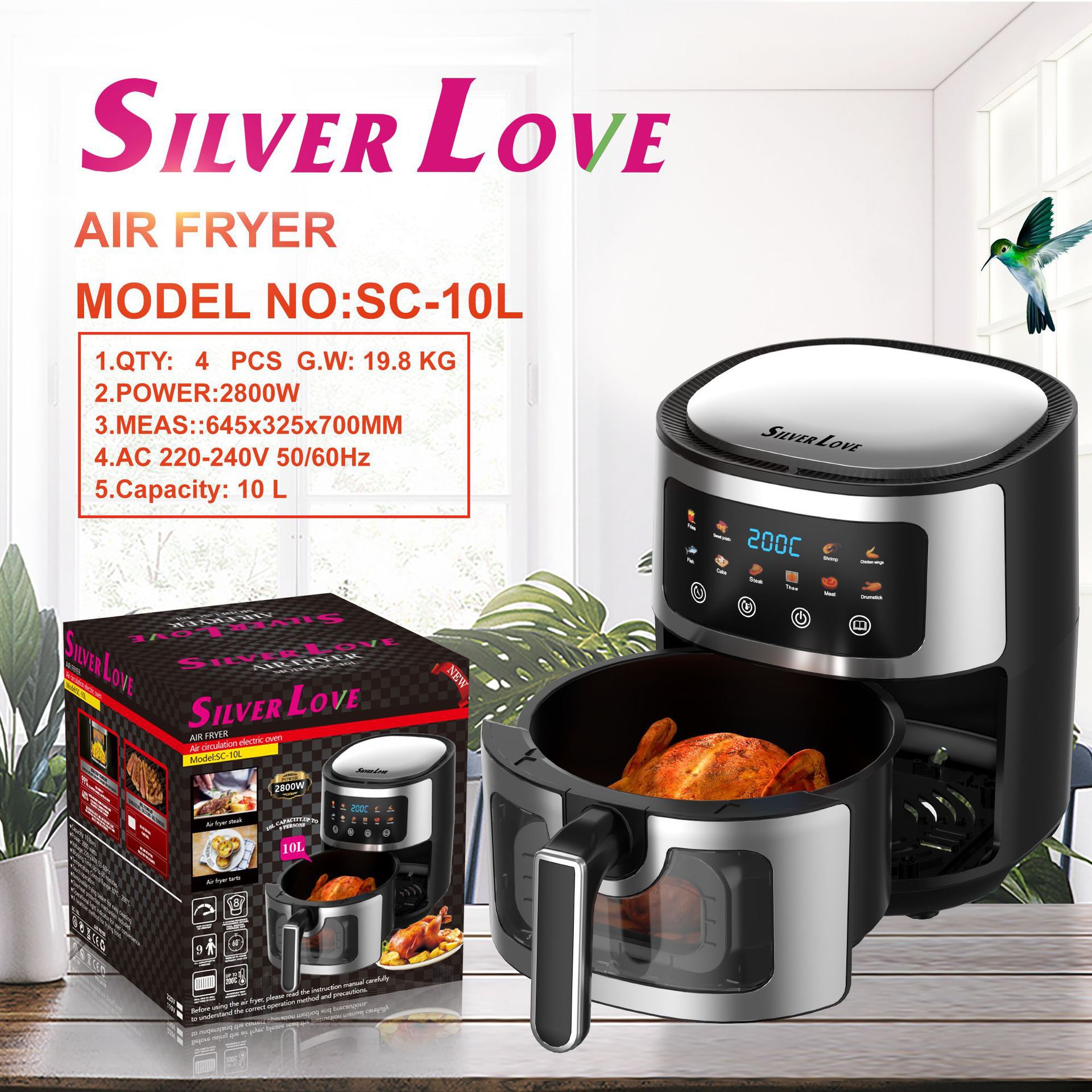 Cross-Border Large-Capacity Multi-Function 2 New Air Fryer 10L Household Large-Capacity Multi-Function Visual Electric Fryer