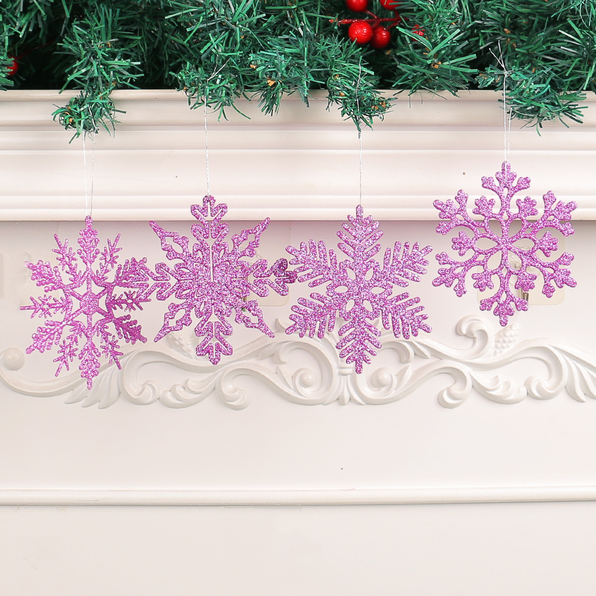 Decoraciones de Navidad 10CM flocos de nieve polvo de plástico flocos de nieve decoración árbol de Navidad colgante de nieve hueco