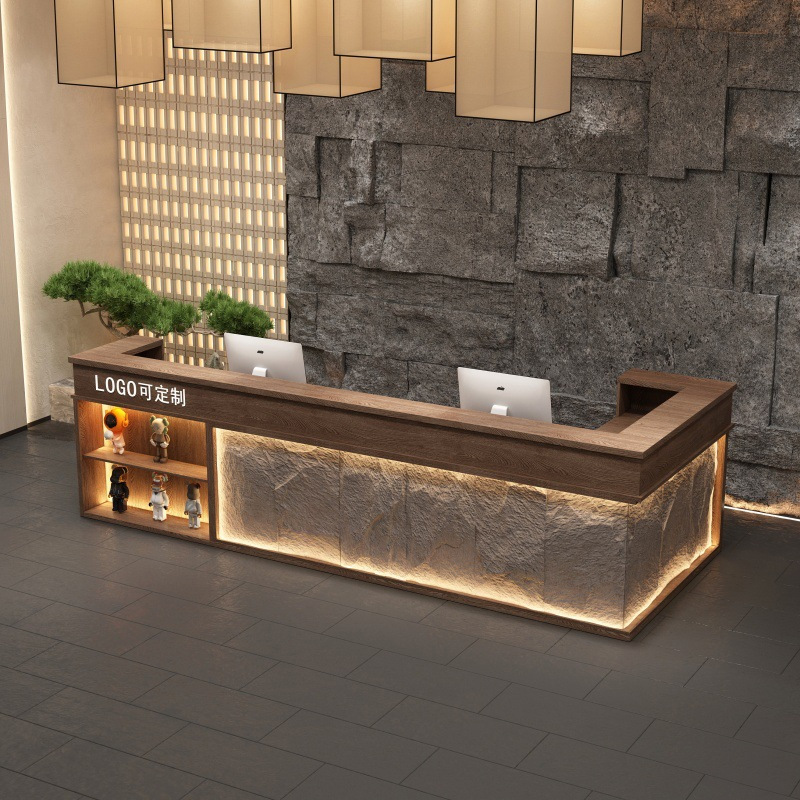 New Chinese-Style Imitation Stone Luminous Cash Register Counter, Small Counter for Tea Room, Guesthouse, Hotel Front Desk, Commercial Bar Counter