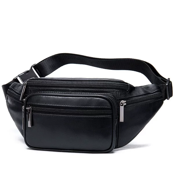 Cross-Border Genuine Leather Men's Bag, Men's Cowhide Mobile Phone Waist Bag, Genuine Leather Crossbody Bag, Multifunctional Sports and Leisure Crossbody Chest Bag