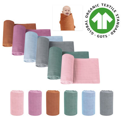 有机棉纱布包巾INS亚马逊爆款双层染色婴儿浴巾2层素色纱布盖毯