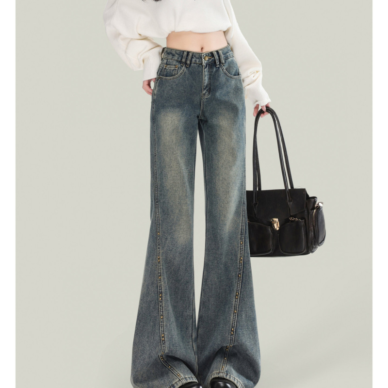 Forever 21 Spring Hot Girl Retro Blue Micro-Flared Jeans for Women with High Waist and Drapey Fit
