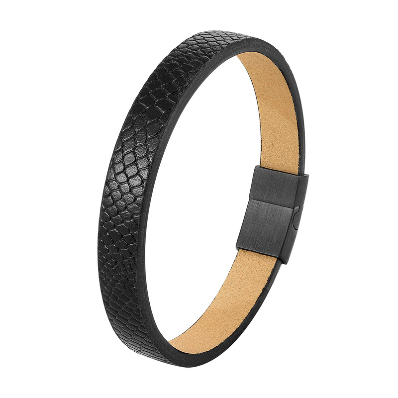 Leather rope bracelet stainless steel woven leather bracelet snakeskin pattern Road Bracelet Men's cowhide jewelry L20231