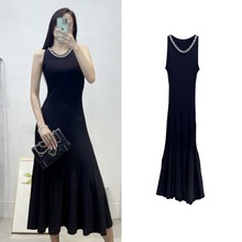 南油高端女装法式名媛风镶钻圆领无袖针织连衣裙女修身显瘦背心裙