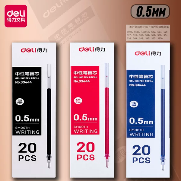 Deli Bullet Gel Pen Refill 33444 Black Water Refill 0.5mm Red Water-Based Refill Water-Based Pen Wholesale