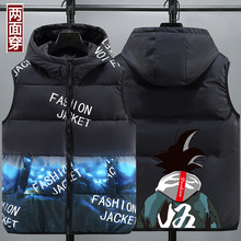 潮牌胖童双面穿羽绒棉马甲男秋冬男孩初中学生马夹棉背心坎肩外套