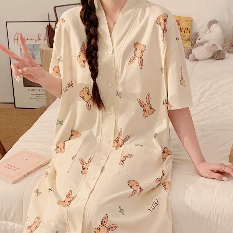 Платье для грудного вскармливания Летняя хлопчатобумажная нагрудная прокладка послеродовой спуск с короткими рукавами беременная ночная юбка для кормления во время беременности