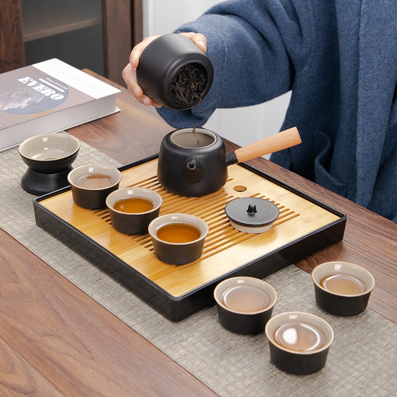 黑陶陶瓷泡茶壺側把壺茶杯家用客廳禮盒戶外功夫茶具套裝全套批發
