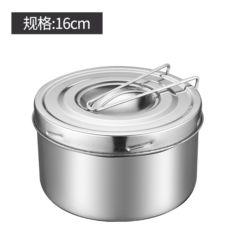 ステンレスの丸い弁当箱のネジ口を厚くして、新鮮保持収納箱を密封してキャンプします。|undefined