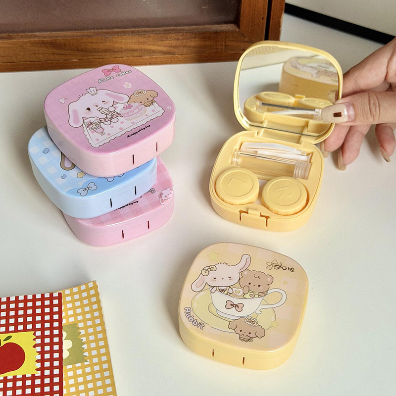 隐形眼镜盒子卡通美瞳盒收纳盒高级感便携护理盒伴侣盒可爱双联盒