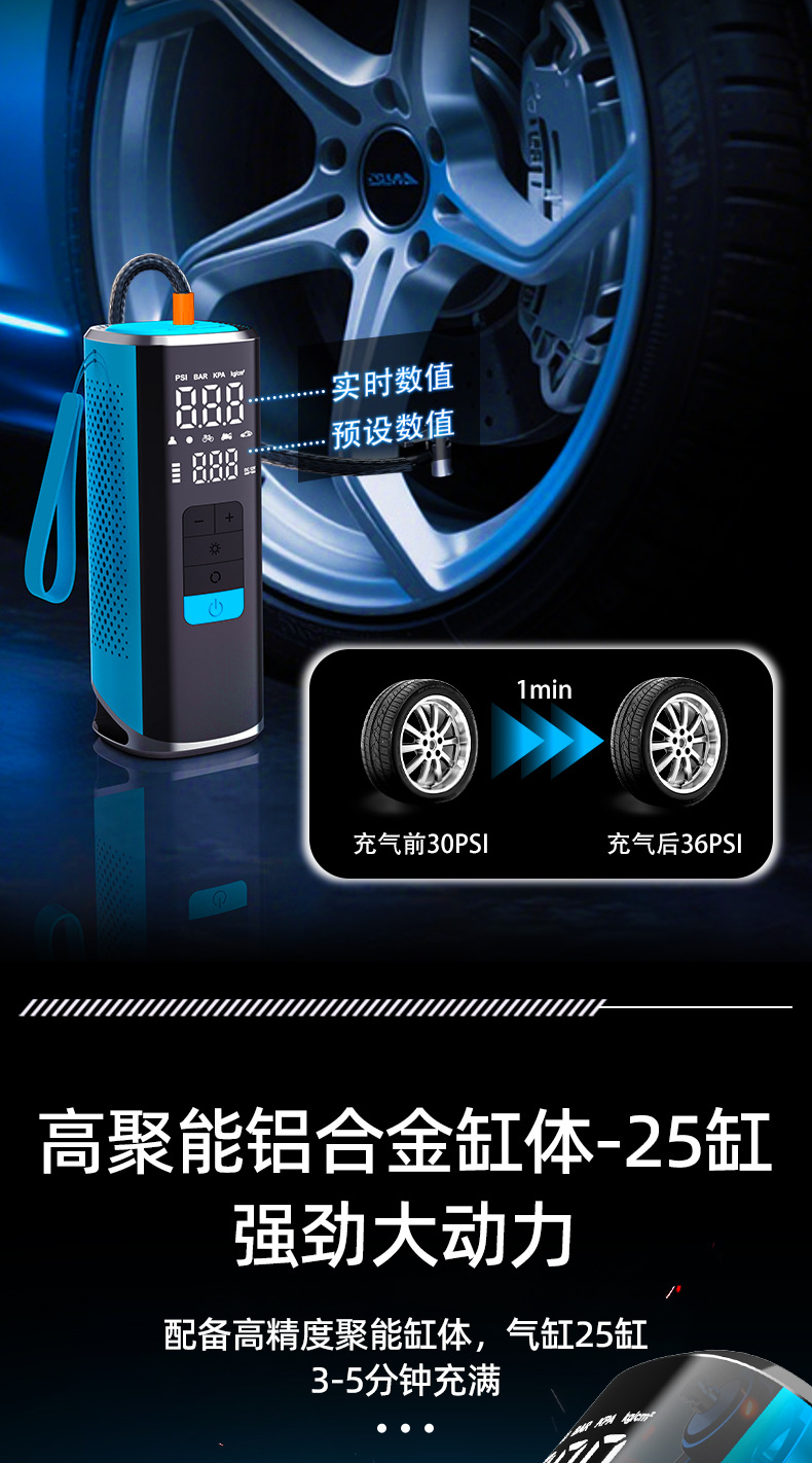 New 25-Cylinder Car Air Pump, Smart Portable Outdoor Travel Emergency Electric Vehicle Car Air Pump