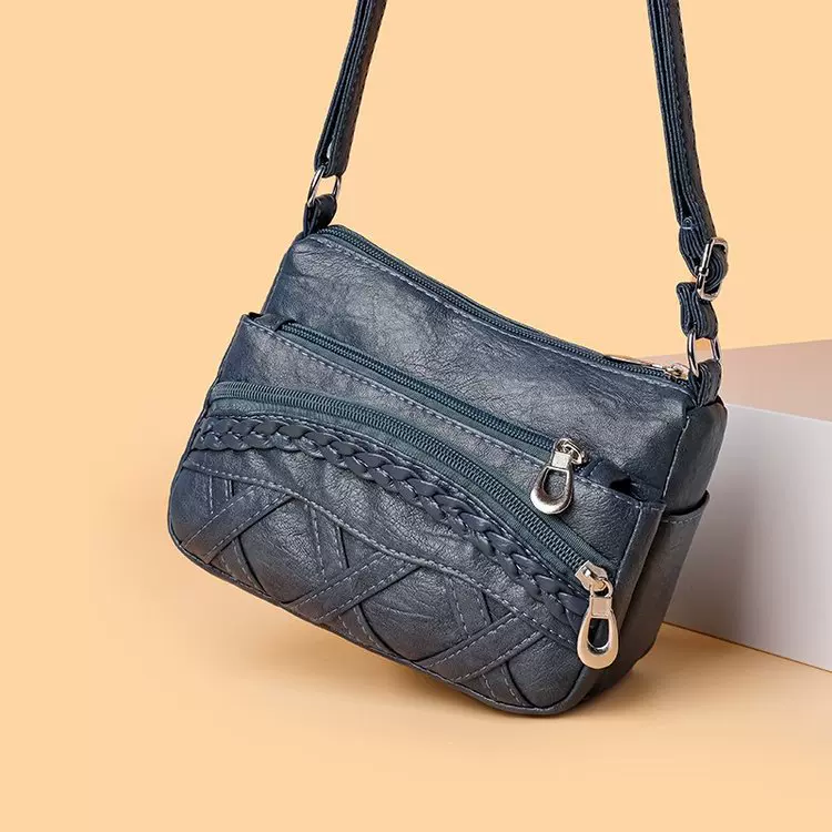 外贸女包秋冬新款水洗软皮斜跨包双层大容量单肩包中年女士小方包