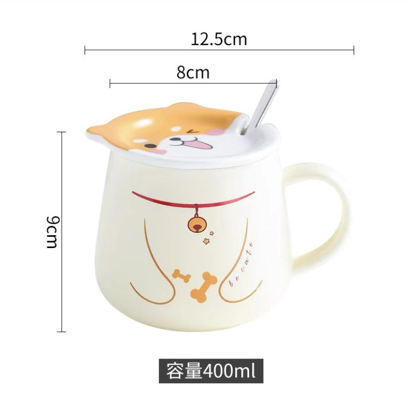 Taza de cerámica de dibujos animados lindo creativo animal cara cubierta taza Shiba Inu taza flor gato taza de agua grande Oso Blanco taza de desayuno