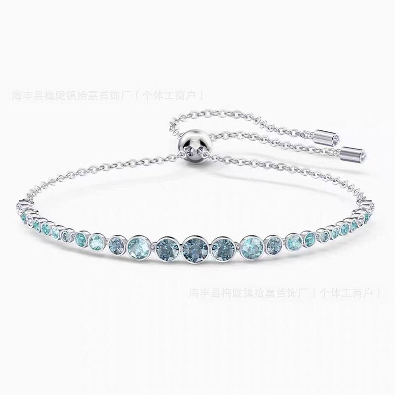 施家Emily圆形满钻彩色水晶手链蓝色时尚简约流行轻奢跨境饰品|undefined