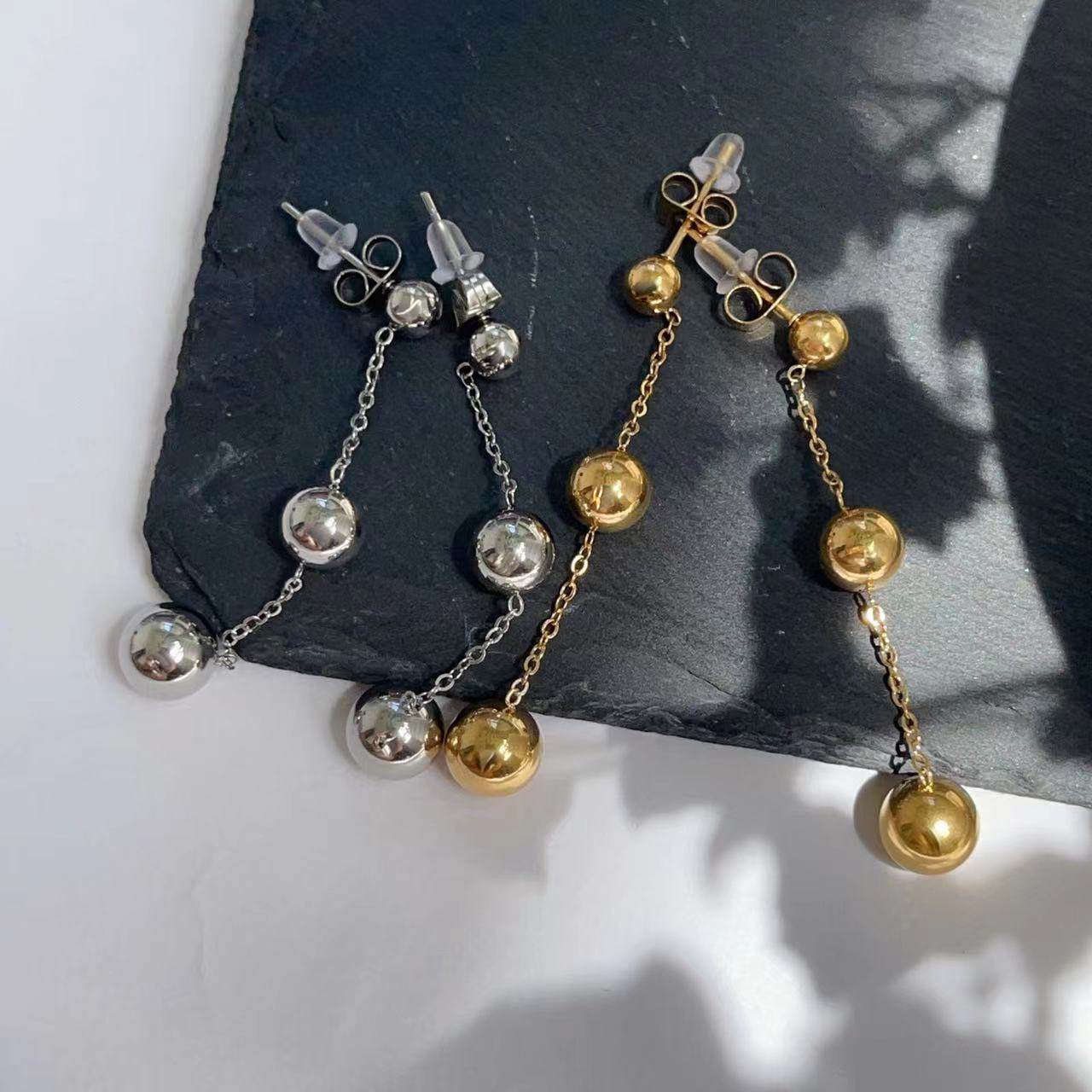 Titanium Steel Ear Needle Material 1 Pair Simple Style Classic Style Solid Color Titanium Steel Drop Earrings