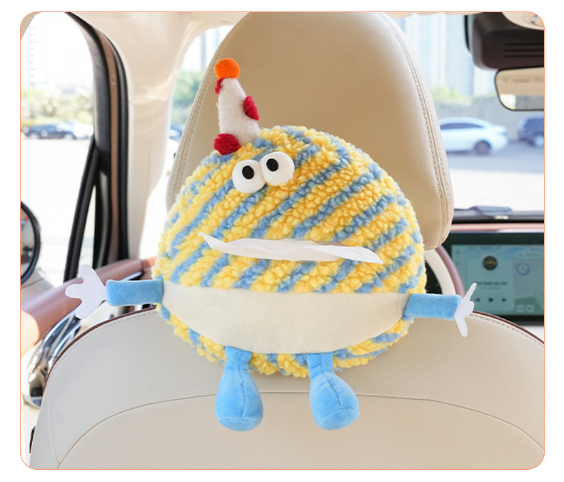 Little Monster Car Tissue Box Cute Plush Car Seat Back Tissue Box High-End Cartoon Car Tissue Hanging Bag