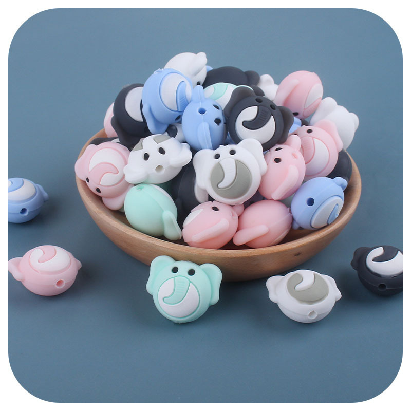 Creativo DIY bebé suministros dibujos animados de silicona elefante juguete mordedor bebé molar mordedor chupete cadena pequeños accesorios