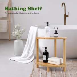 浴室收纳架木质落地式洗浴用品储物架竹木拐角两层淋浴凳泡澡支架
