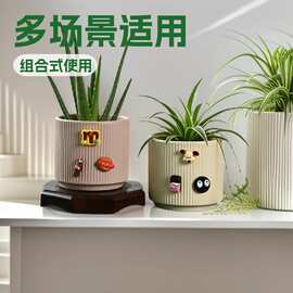 批发ins风竖纹陶瓷花盆 卡通立体贴花绿植盆 蝴蝶兰盆栽专用盆