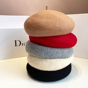 Casual Artistic Painter Thickened Three-Dimensional Wool Beret Retro Cap Belly Cap Autumn and Winter Hat Shown Small Face
