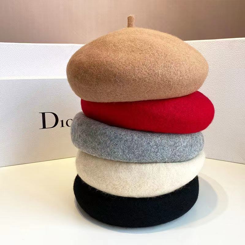 Casual Artistic Painter Thickened Three-Dimensional Wool Beret Retro Cap Belly Cap Autumn and Winter Hat Shown Small Face