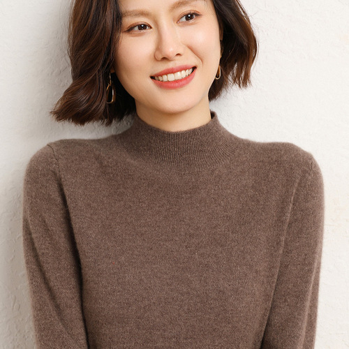 New autumn and winter half-turtleneck sweater for women, loose long-sleeved bottoming, pullover, large size knitted top