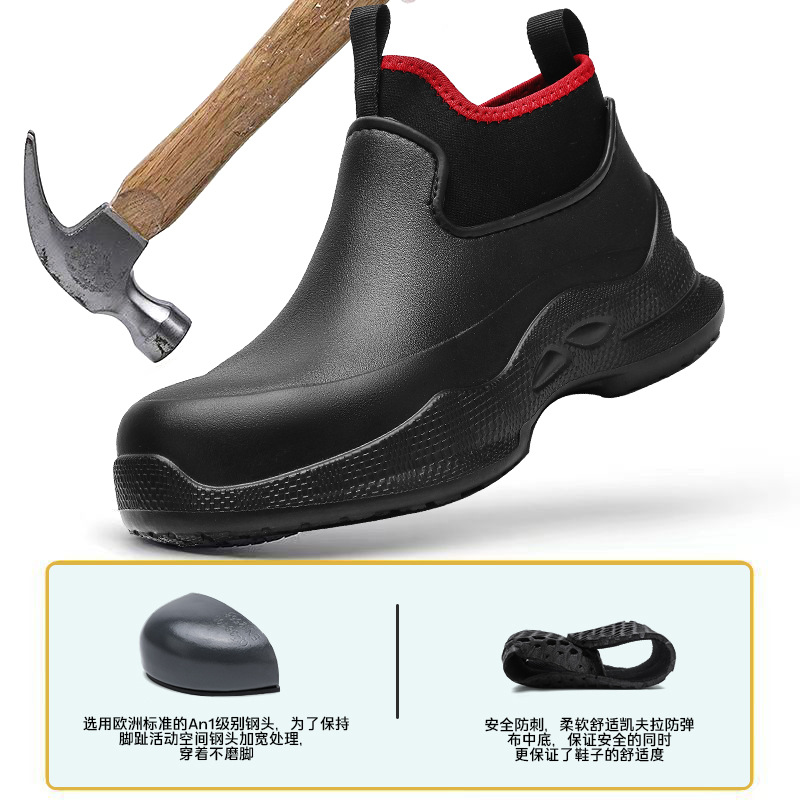 European and American Hotel Slip-On Kitchen Chef Shoes, Non-Slip and Oil-Resistant, Lightweight and Comfortable Protective Shoes for the Kitchen, Men's Kitchen Safety Shoes