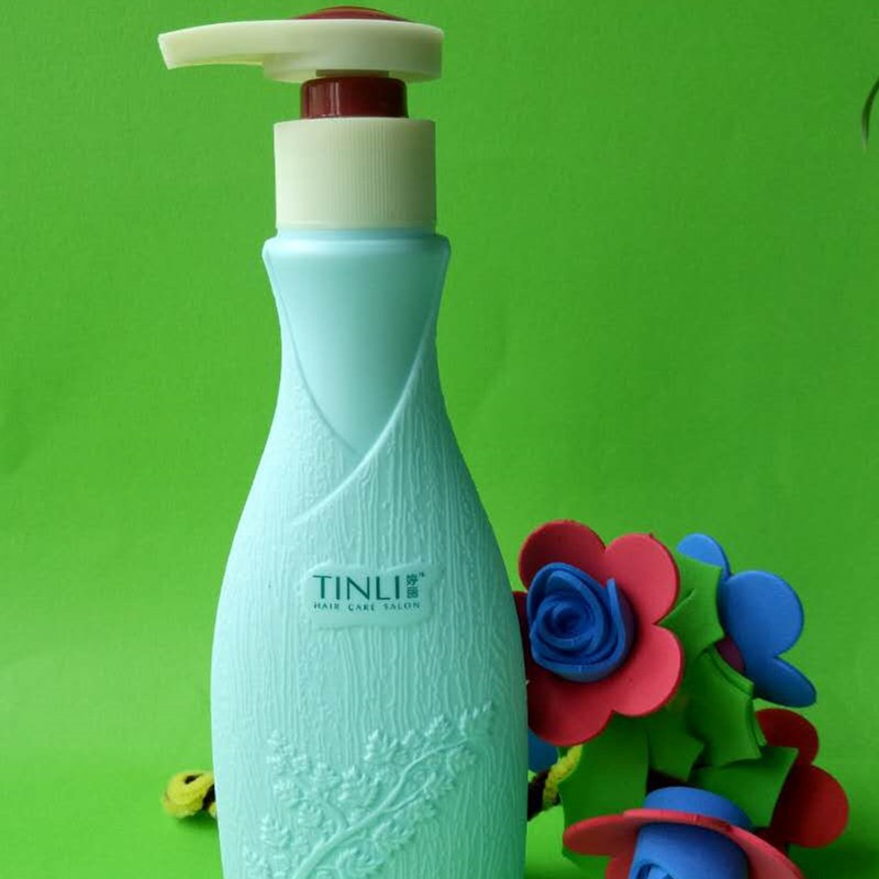 厂家供应PE洗护塑料瓶压泵乳液瓶分装瓶 沐浴露300ML枫叶扁瓶批发