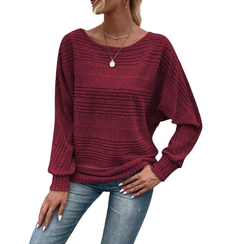 European and American autumn and winter new style comfortable casual solid color long-sleeved large round neck sweater pullover T-shirt European and American new style
