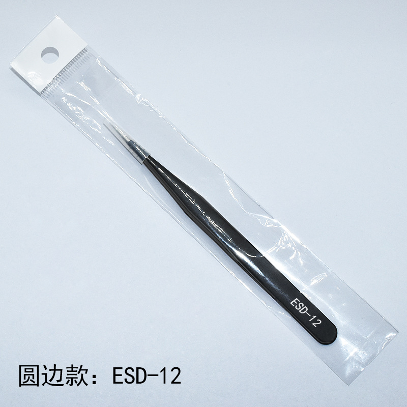 Pinzas de acero inoxidable para manualidades, pinzas puntiagudas para decoración de uñas, pestañas postizas, herramienta antiestática ESD-15 para bisutería.