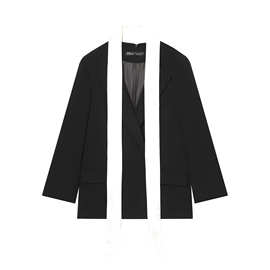 260377-批发新品欧美风女装长袖撞色围巾西装西服外套5063780