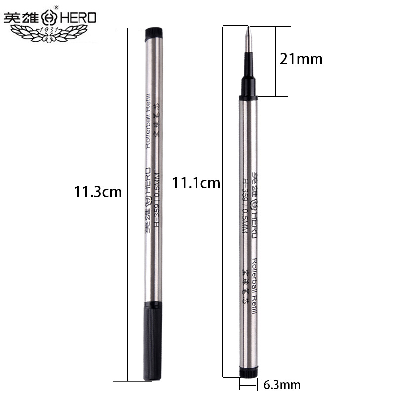 批发英雄笔芯金属签字笔水笔替换笔芯黑色0.5mm0.7mm螺纹头直插头