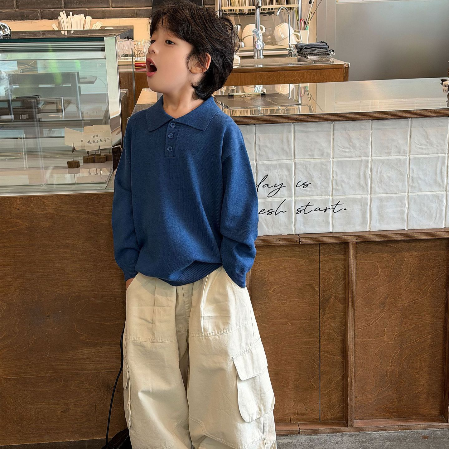 TaiRu 2026 Autumn New Style Boys' Korean Fashionable Solid Color Knitted Sweater Children's Old Money Style Soft Sweater