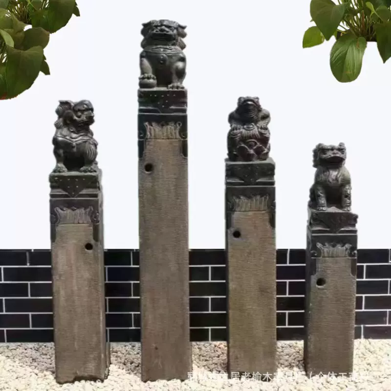 石雕拴马桩青石做旧仿古石狮子门口镇宅摆件中式庭院装饰立柱石雕