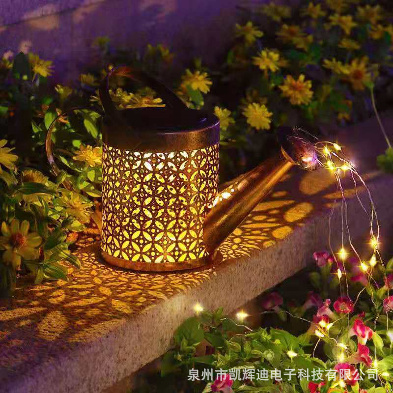 Solar Kettle Lamp Creative Hollow Kettle Shower Floor Lamp Outdoor Wrought Iron Garden Landscape Decorative Lamp Spot