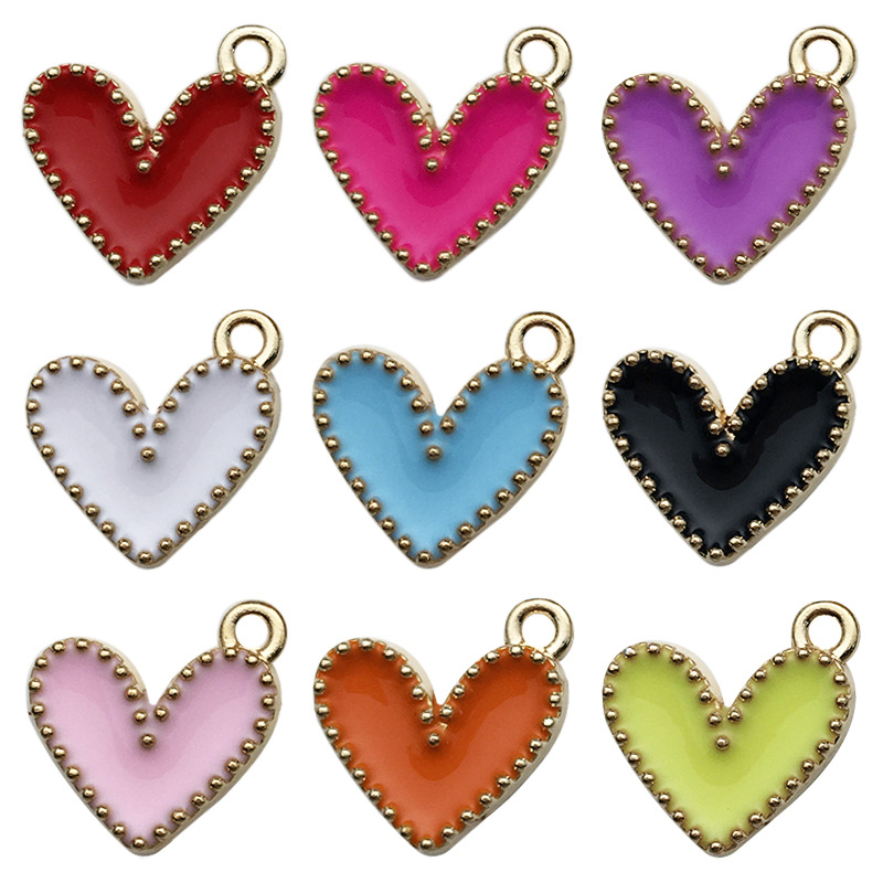 90 unids/pack aceite goteo melocotón corazón amor en forma de corazón colgante de aleación DIY joyería coreana K aleación de oro pulsera colgante