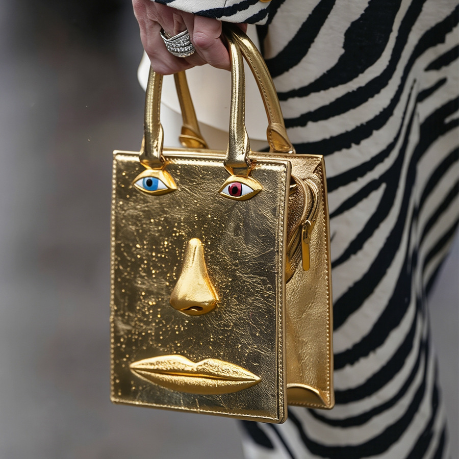 Metal Üzlü Retro Qadın Çantası - Tote Modeli