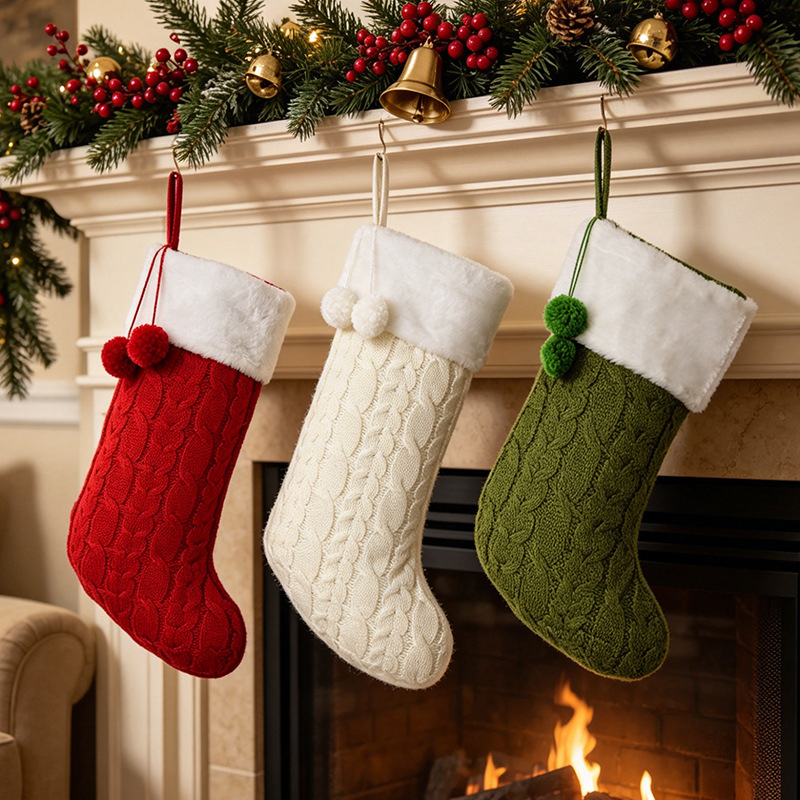 Cross-border Christmas decoration Christmas stockings fireplace decoration pendants knitted gift bags candy bags party atmosphere pendants